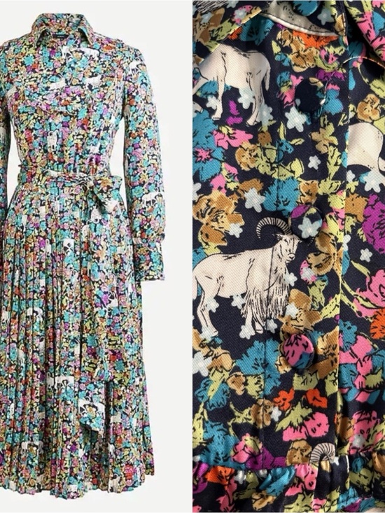 J. Crew Dresses & Skirts - J. Crew Pleated midi dress in grazing goats print size 2 euc
